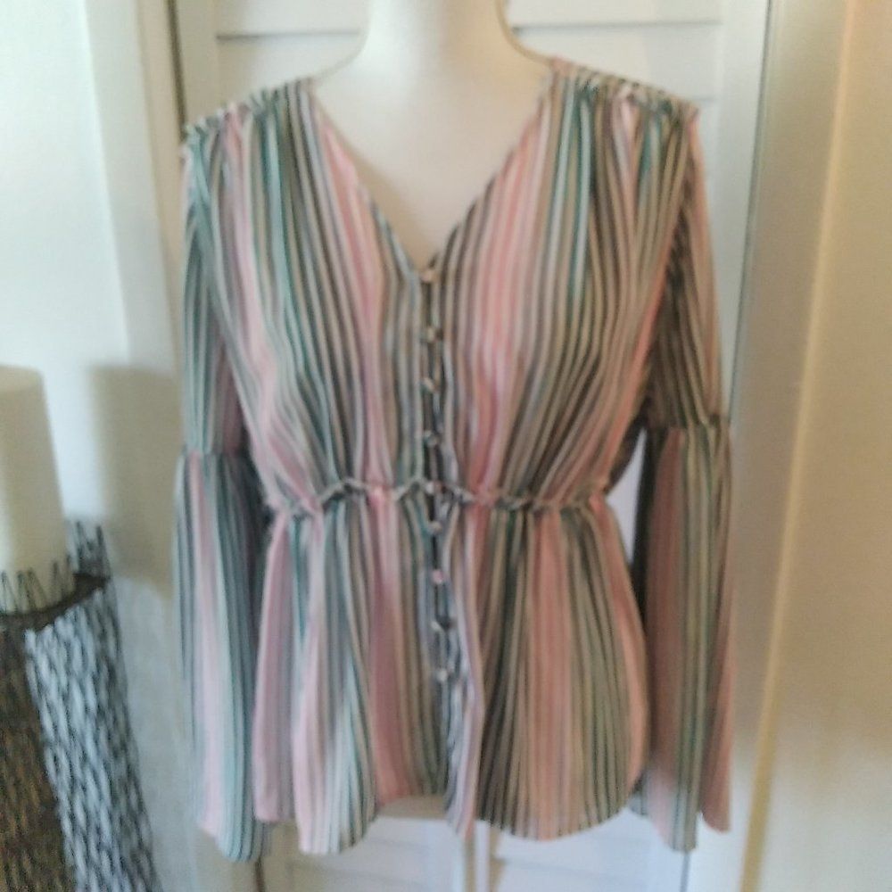 Catherine Malandrino button down‎ striped blouse with Bell Sleeves. Sz. S
